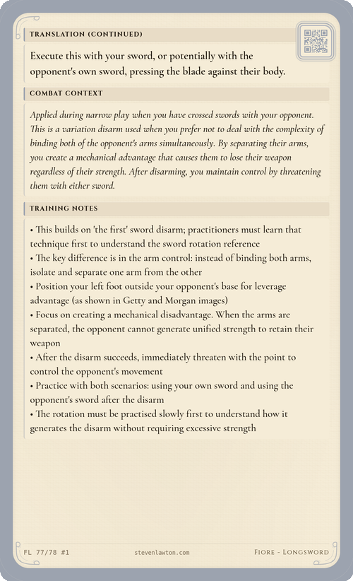 Training card FL76 back